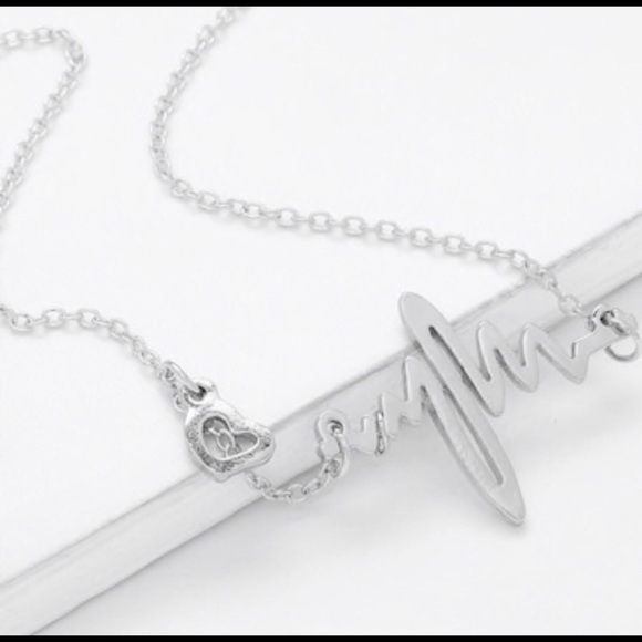 Silver Heart Beat Ekg Tracing Trendy Necklace